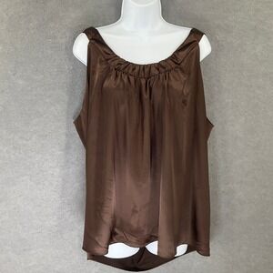 Ingredients Tank Top Womens Sz 2X Brown Satin‎ Gathered Neck Capsule Essential